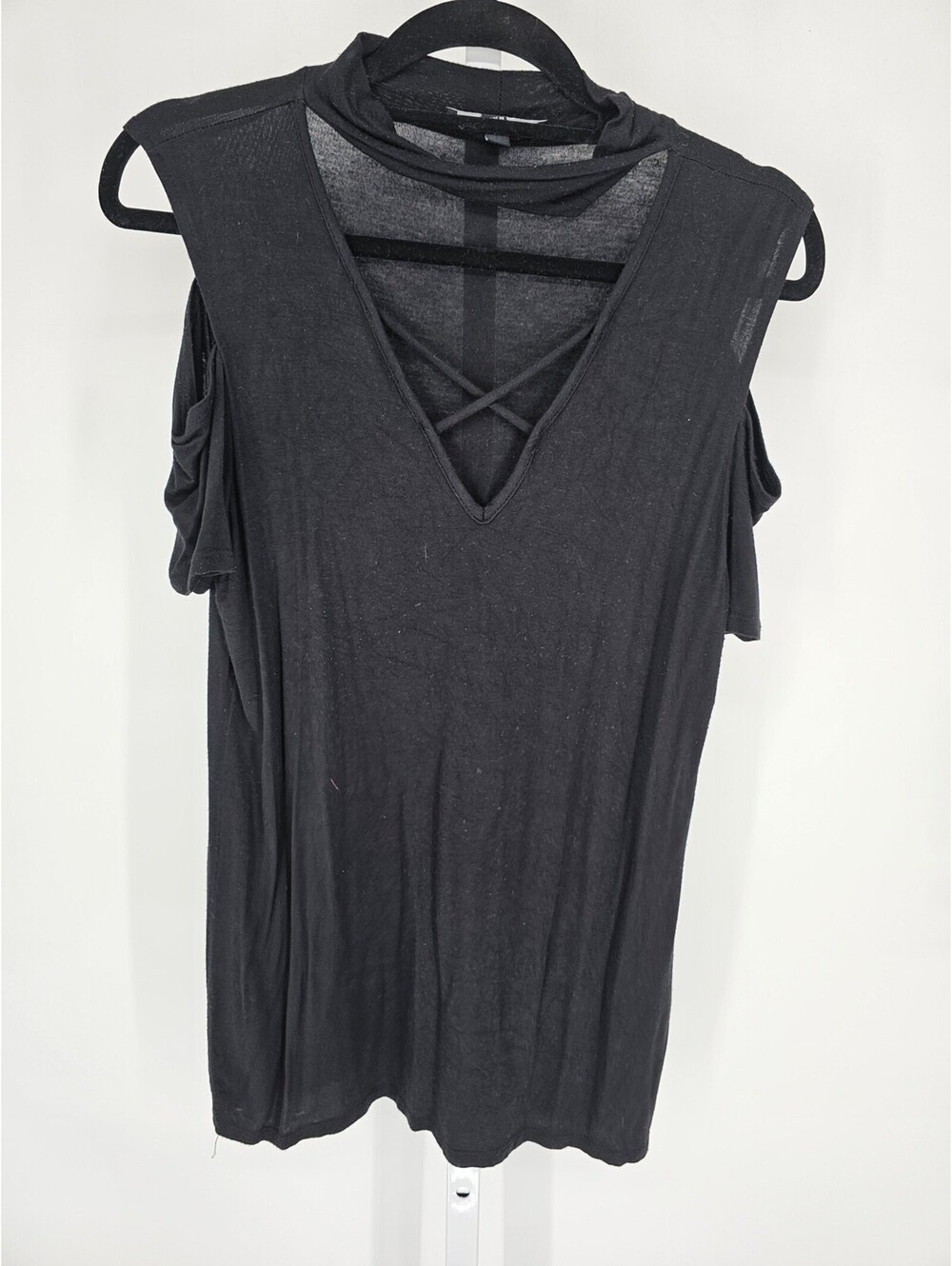 Vintage Y2K SNAP Womens Sz L Short Sleeve Slinky Knit Top Black V Neck
